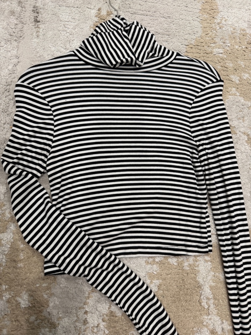 Splits59 Black & White Striped Turtleneck Long-Sleeve Top